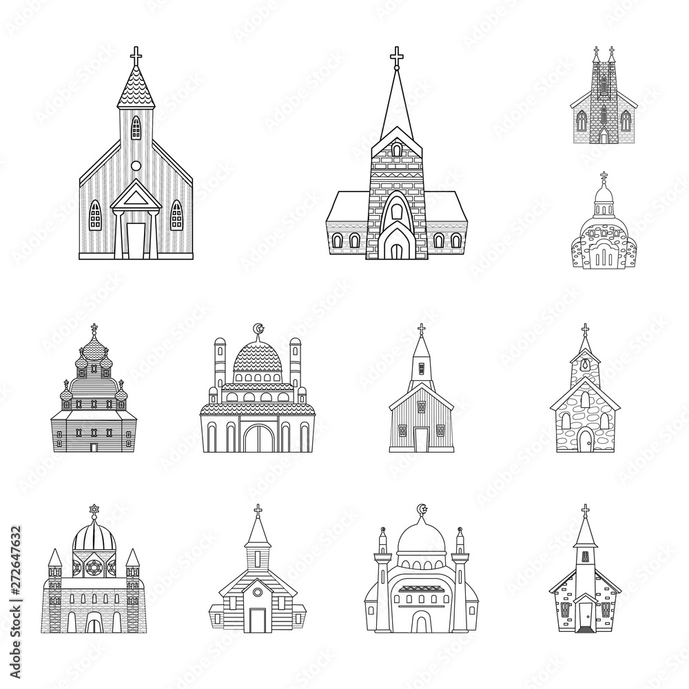 Isolated object of architecture and faith icon. Set of architecture and temple vector icon for stock.