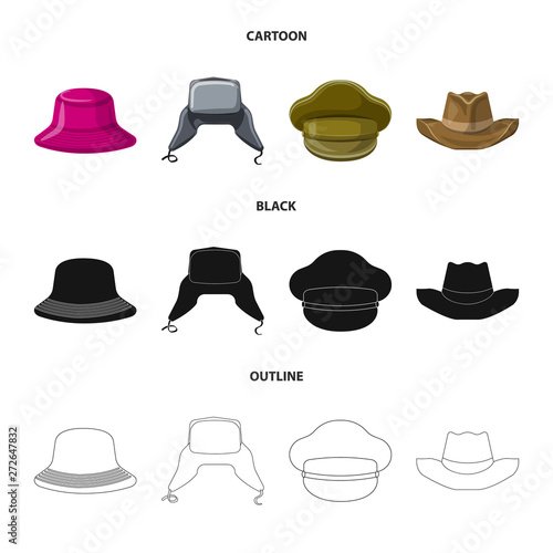 Vector illustration of headgear and cap symbol. Collection of headgear and accessory stock vector illustration.