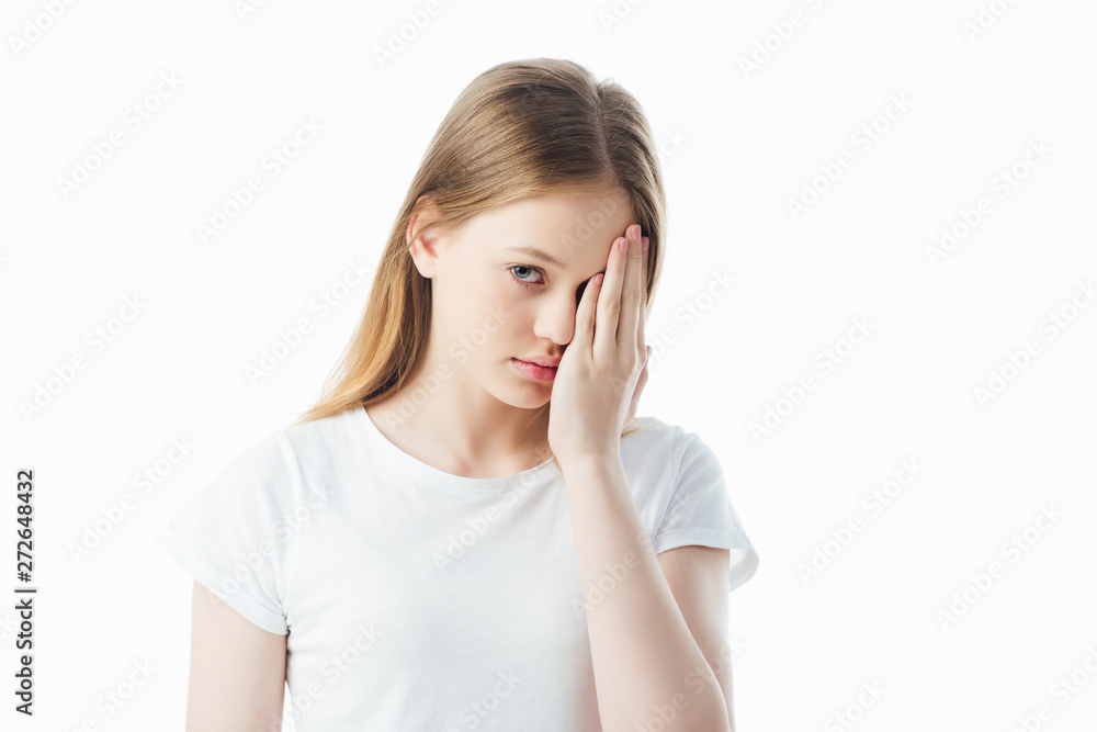 frustrated teenage girl showing facepalm isolated on white frustrated teenage girl showing facepalm isolated on white
