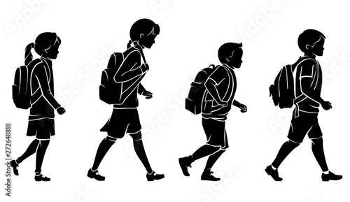 Pupils Walking, Back to School Silhouette photo