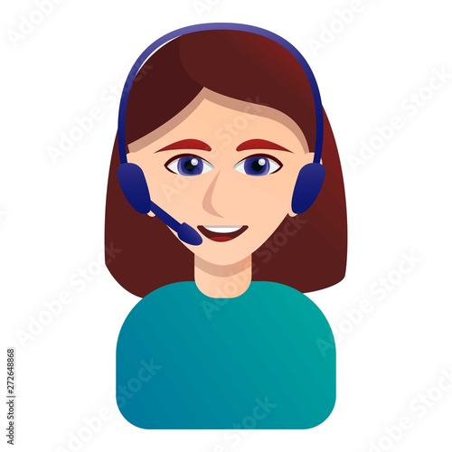Smiling call center operator icon. Cartoon of smiling call center operator vector icon for web design isolated on white background