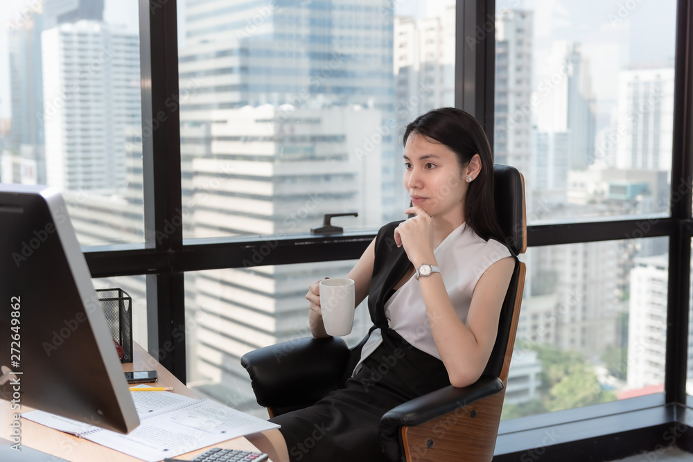 Portrait of Business Woman is Working on Her Table Desktop in Office ...