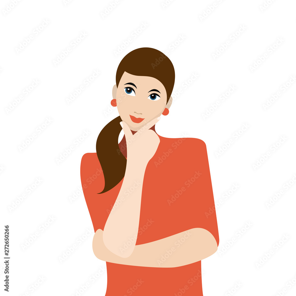 Woman thinking about something. Cartoon character, choice, dilemma, search of life balance. Woman thinking about something. Cartoon character, choice, dilemma, search of life balance.
