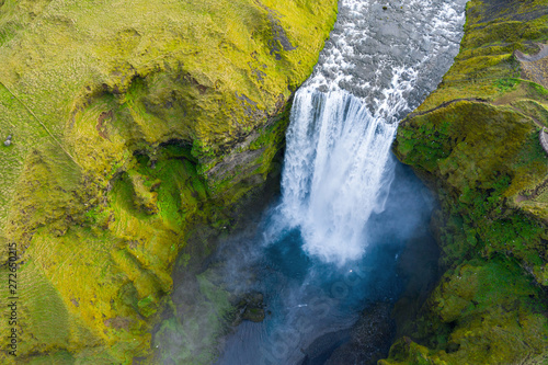 Aerial view of Skogafoss waterfall in Iceland