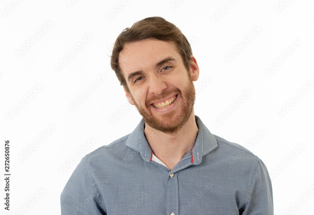 Portrait of attractive cheerful young man with smiling happy face. Human expressions and emotions Portrait of attractive cheerful young man with smiling happy face. Human expressions and emotions