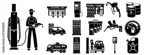 Petrol station icons set. Simple set of petrol station vector icons for web design on white background