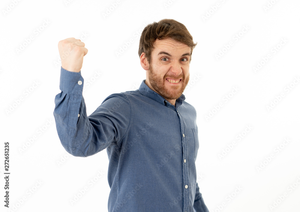 Portrait of surprised and happy man celebrating victory goal or winning lottery in human emotions Portrait of surprised and happy man celebrating victory goal or winning lottery in human emotions