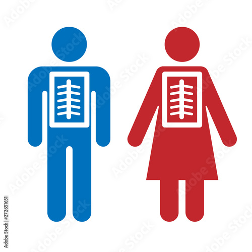 X-ray icon man and woman. Caring for health, health care, diagnosis, checking the chest. Vector illustration on white background.