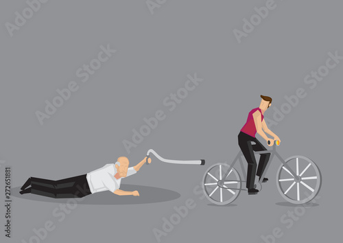 Old Man Fell on Cyclist Road Cartoon Vector Illustration