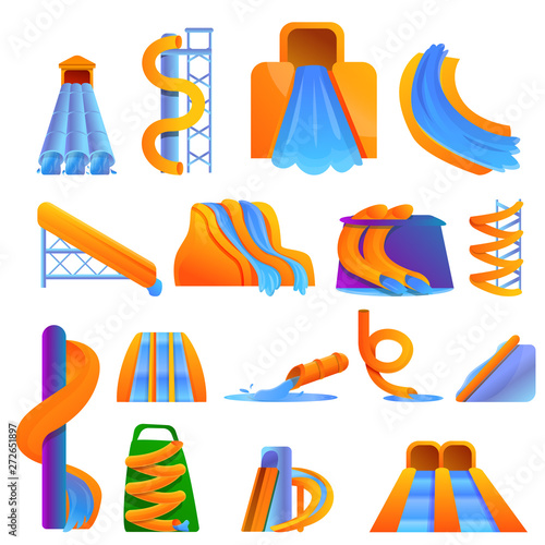 Aquapark icons set. Cartoon set of aquapark vector icons for web design