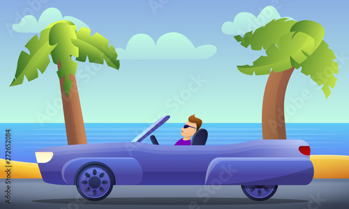 Cabriolet car driving concept background. Cartoon illustration of cabriolet car driving vector concept background for web design