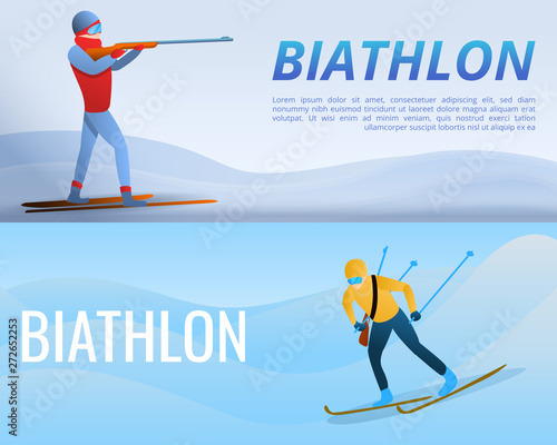 Biathlon banner set. Cartoon illustration of biathlon vector banner set for web design