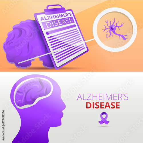 Alzheimer mind dementia banner set. Cartoon illustration of alzheimer mind dementia vector banner set for web design