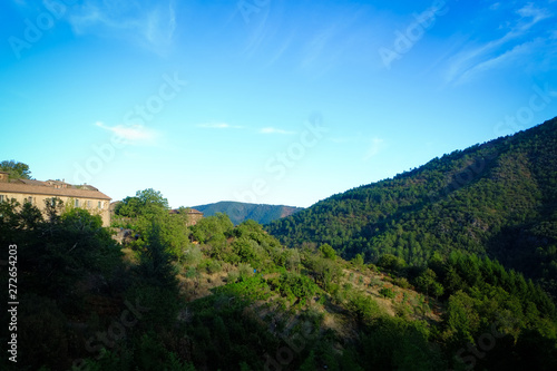 View over the valley and mountains in Saint Melany, Ardeche, France
