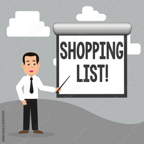 Text sign showing Shopping List. Business photo showcasing Products Groceries you need to buy Supermarket Checklist