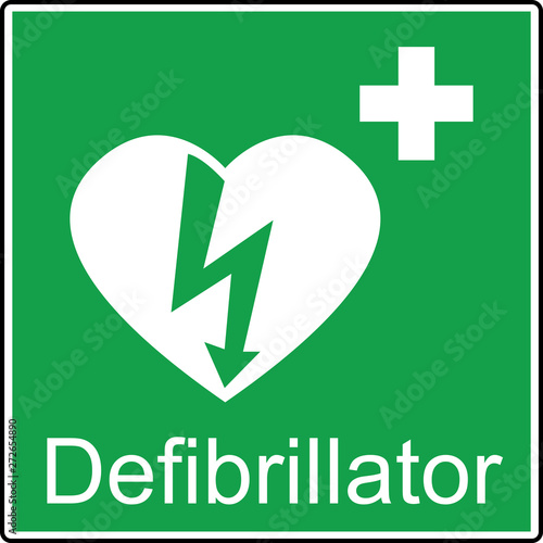 defibrillator emergency sign (D.A.E., A.E.D.)
