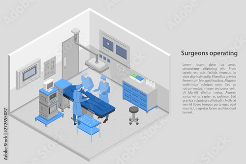 Surgeons operating concept banner. Isometric illustration of surgeons operating vector concept banner for web design
