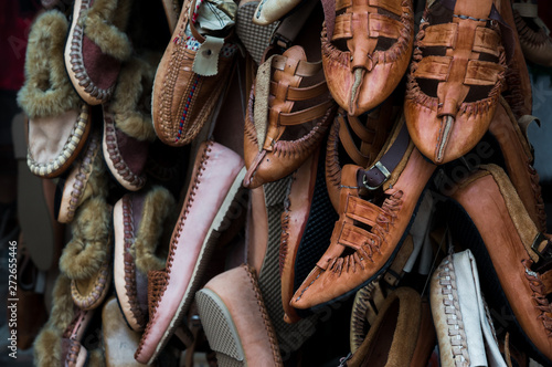 Opanak (traditional macedonina shoes) at Old Bazaar in Skopje, Macedonia, Balkans, Europe