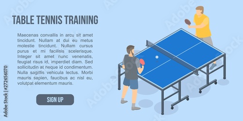 Table tennis training concept banner. Isometric illustration of table tennis training vector concept banner for web design