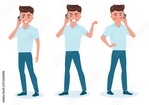 Silhouette of boy, man talking on his mobile phone.