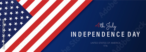 Independence Day of USA, July 4th. American flag on blue background.
