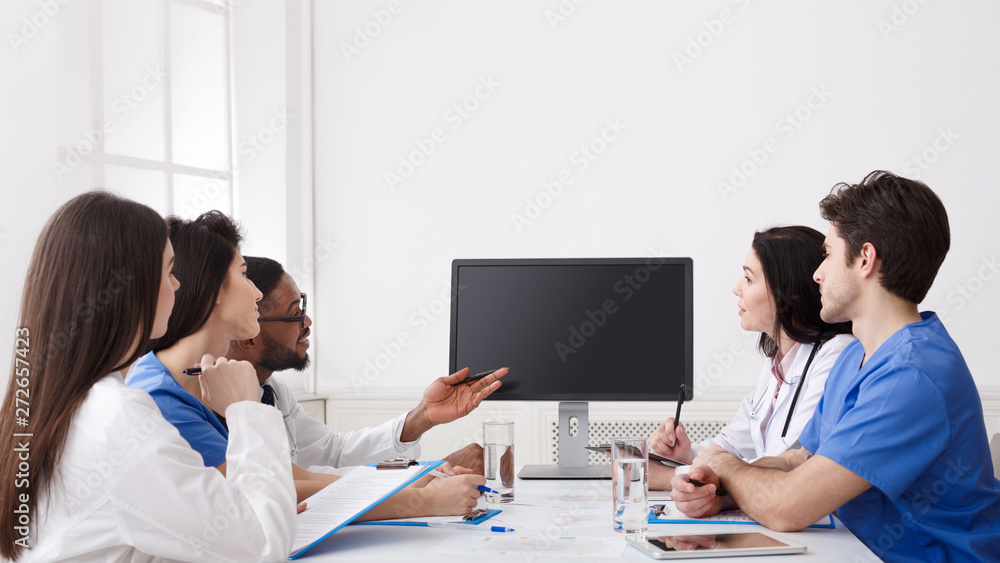 Remote Medicine. Team of Doctors Parsing Difficult Case From Patient Remote Medicine. Team of Doctors Parsing Difficult Case From Patient