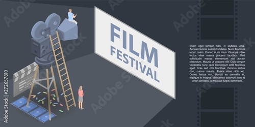 Film festival concept banner. Isometric illustration of film festival vector concept banner for web design