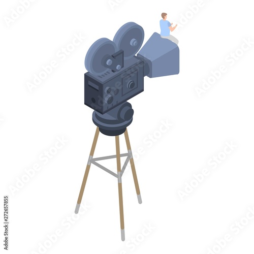Retro film camera icon. Isometric of retro film camera vector icon for web design isolated on white background
