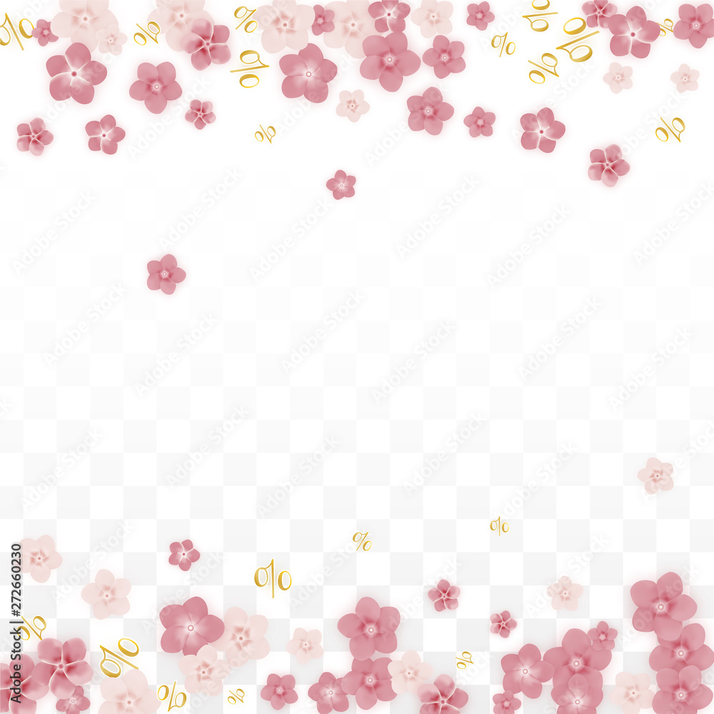 Vector Spring or Summer Sale Background with Flowers and Percent for Banner Design. Good for Special Hot Holiday Discount Offer, Black Friday, Fashion Promotion Action. Romantic Sakura Illustration.