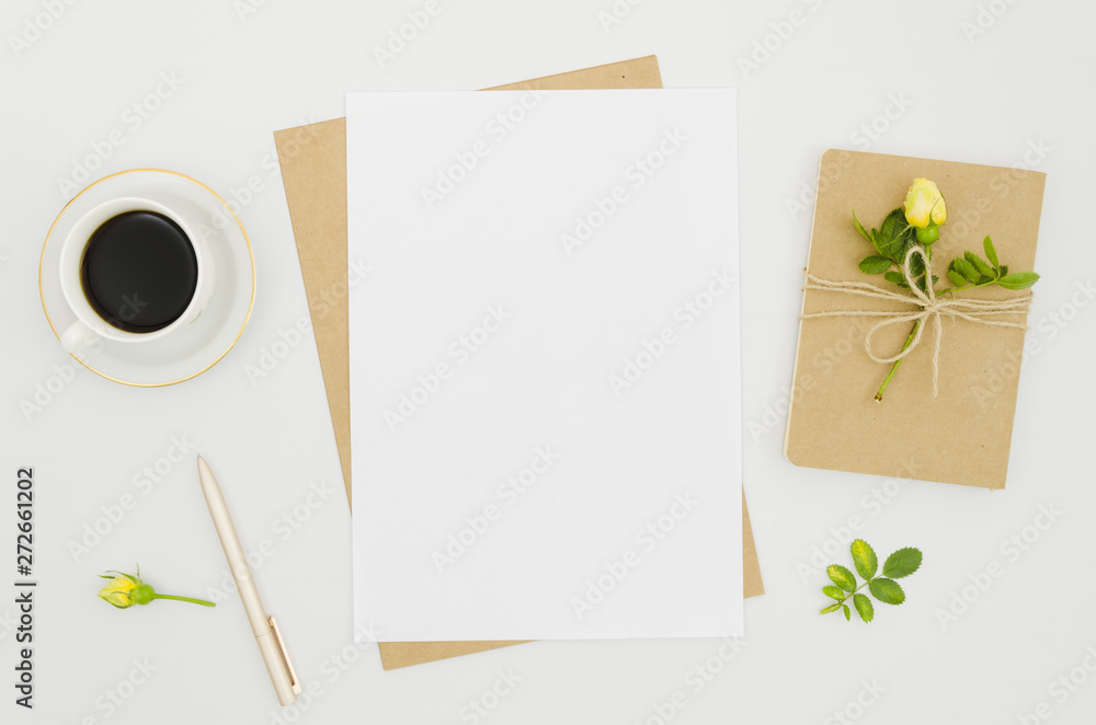Flat lay paper mockup with floral elements Flat lay paper mockup with floral elements