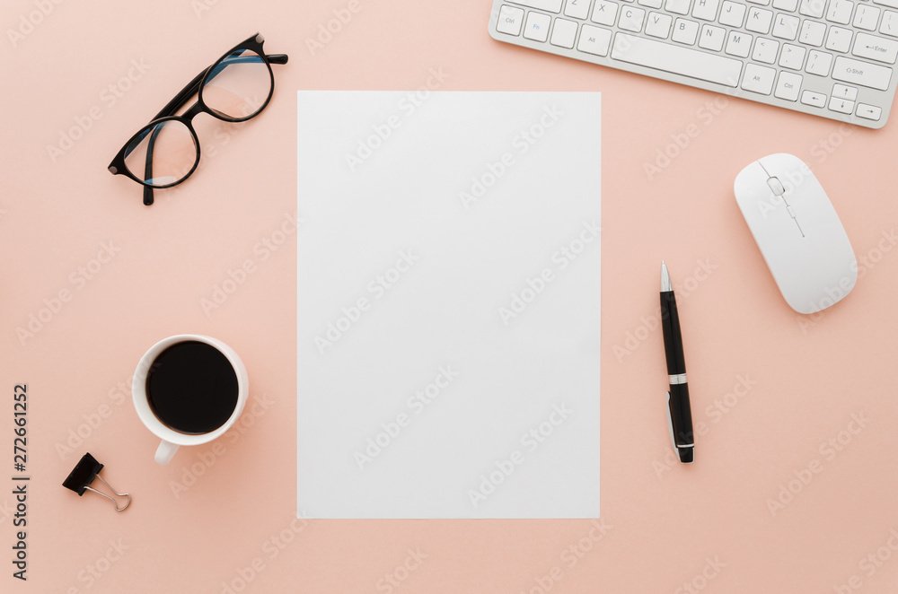 Flat lay paper mockup on workspace Flat lay paper mockup on workspace