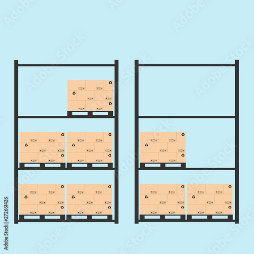 Pallet storage area with packaging in an industrial warehouse