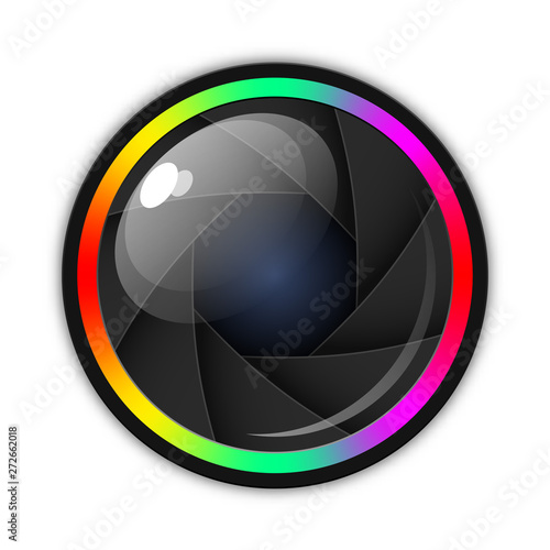 Camera lens, aperture or shutter icon. Vector illustration white background