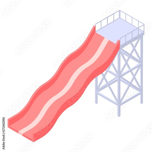 Red aquapark slide icon. Isometric of red aquapark slide vector icon for web design isolated on white background