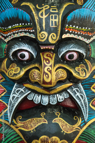 traditional wood colorful Chinese opera character mask view