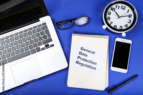 General Data Protection Regulation, GDPR with laptop and office supplies