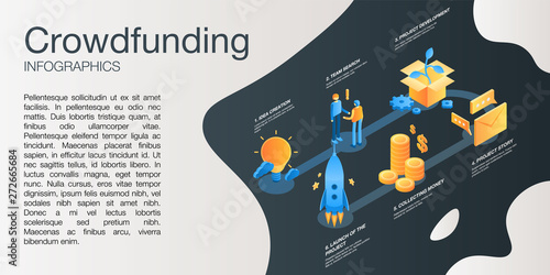 Crowdfunding idea concept banner. Isometric illustration of crowdfunding idea vector concept banner for web design