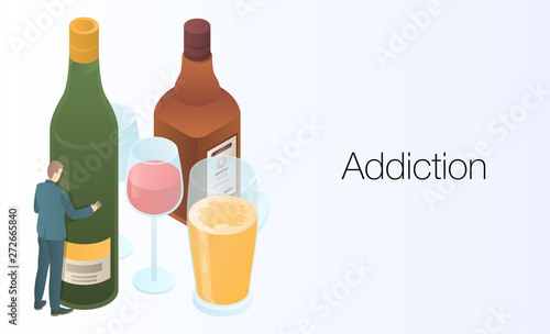 Addiction concept banner. Isometric illustration of addiction vector concept banner for web design