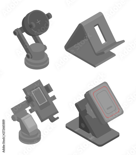 Mobile phone holder icons set. Isometric set of mobile phone holder vector icons for web design isolated on white background