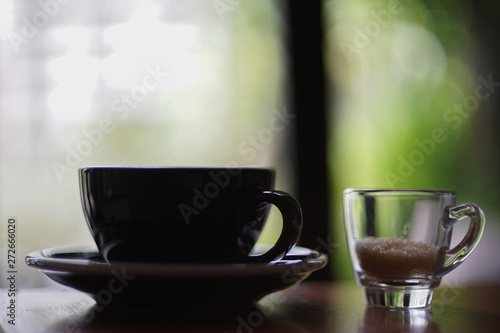 Espresso black coffee on the table.