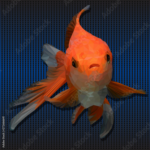 Illustration polygonal 3D of golden fish.