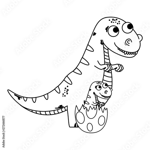 mother tyrannosaurus rex with baby breaking the shell egg