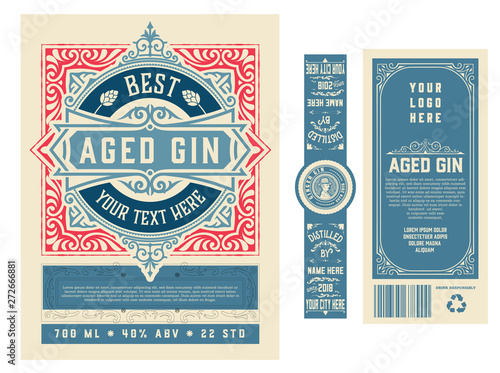 Vintage label with gin liquor design