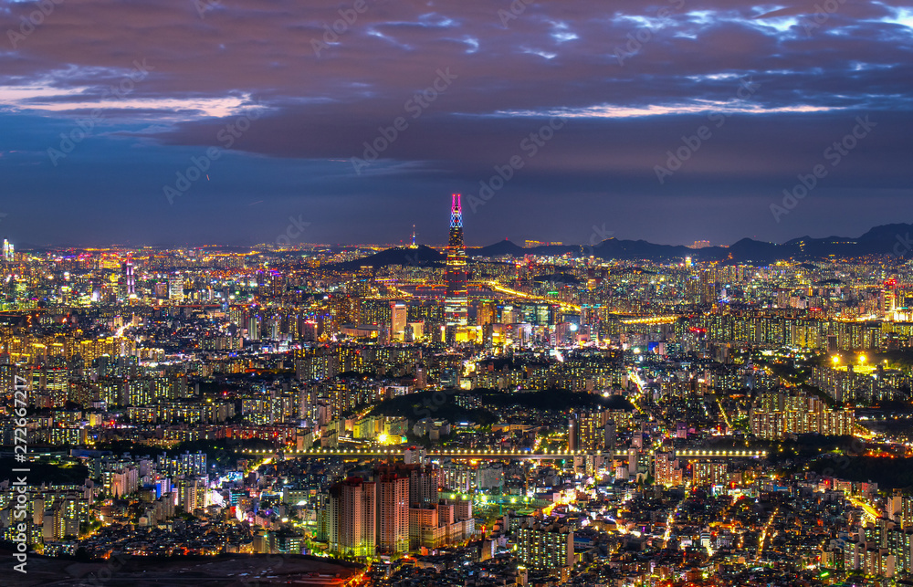 view of seoul city at night south Korea 