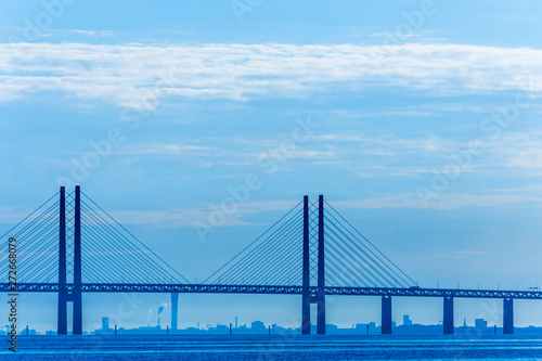 Silhouette of Oresund bridge over the Baltic sea