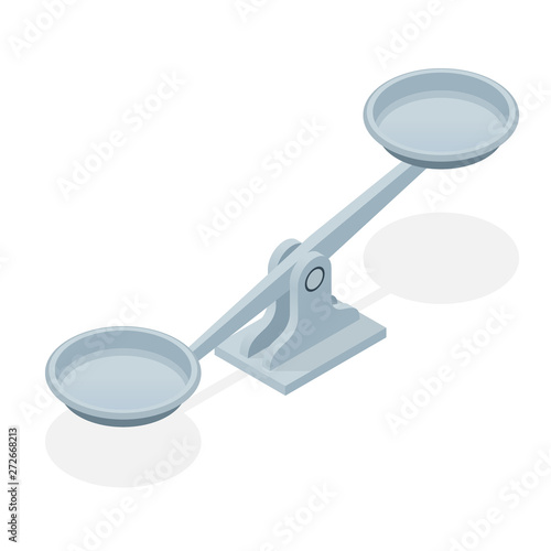 Isometric balance scales isolated on white background. Symbol of law and justice.