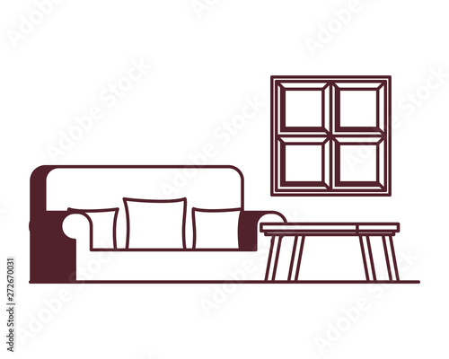 silhouette of comfortable sofa in living room with white background