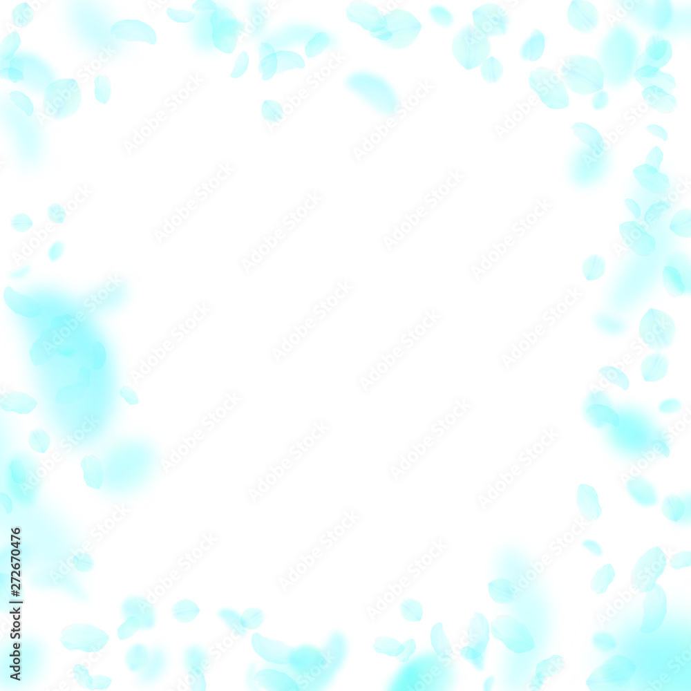 Turquoise flower petals falling down. Cute romanti Turquoise flower petals falling down. Cute romanti