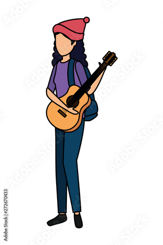 young woman playing guitar instrument