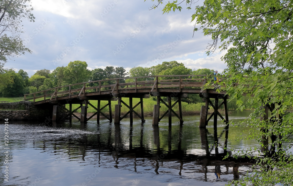 The North Bridge connected the battlefields in the Minute Man National Park near Concord, Massachusetts